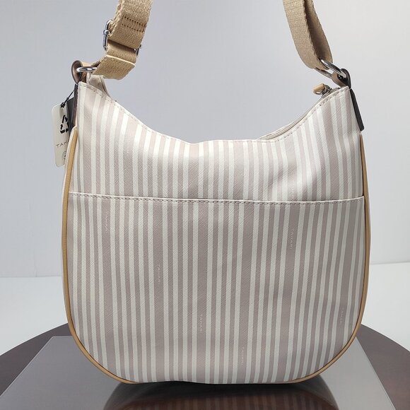 NWT Tahari Logo Hobo Handbag Striped Purse Satchel Vegan Recycled Beige $139 12" - Picture 2 of 13